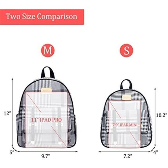 Women Small Backpack Purse Convertible Leather Blackhoundstooth M - Picture 6 of 7